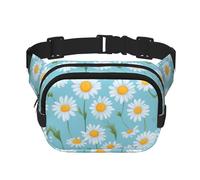 Marsupio con crisantemo bianco con sfondo azzurro stampato, per donne e uomini, con cinghia regolabile, per viaggi, escursionismo, ciclismo