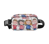 Marsupio con cuori colorati arcobaleno alla moda per donne uomini adolescenti borsa a tracolla multiuso accessorio da viaggio, Bandiere americane per bambini, 1 size