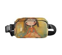 Marsupio con cuori colorati arcobaleno alla moda per donne uomini adolescenti borsa a tracolla multiuso accessorio da viaggio, Affascinante ragazza abito floreale rustico, 1 size