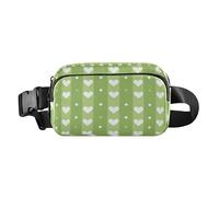 Marsupio con cuori e strisce verde lime carino per donne e uomini, mini borsa a tracolla per passaporto con tracolla regolabile per viaggi, corsa, escursionismo