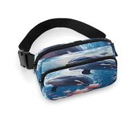 Marsupio con delfini innamorati con cinghia regolabile Marsupio alla moda per sport all'aria aperta escursionismo, bianco, 20 x 13 cm, marsupio stampato