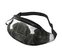 Marsupio con dinosauro in stile cartone animato e marsupio casual, unisex, regolabile, per escursionismo, corsa, ciclismo, Simpatico carlino nero., Taglia unica