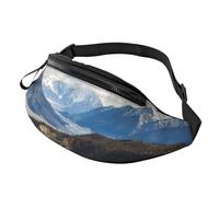 Marsupio con dinosauro in stile cartone animato e marsupio casual, unisex, regolabile, per escursionismo, corsa, ciclismo, Paesaggio di montagna, Taglia unica