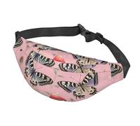 Marsupio con due farfalle e funghi, per donne e uomini, impermeabile, con cintura regolabile, borsa a tracolla casual, da viaggio, per sport, corsa, ciclismo, Due farfalle e funghi, One Size