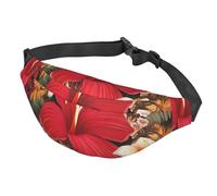 Marsupio con due farfalle e funghi, per donne e uomini, impermeabile, con cintura regolabile, borsa a tracolla casual, da viaggio, per sport, corsa, ciclismo, Motivo floreale tropicale, One Size