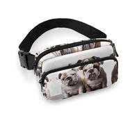 Marsupio con due simpatici cani bulldog per donne e uomini, borsa casual regolabile per viaggi, sport, escursionismo, bianco, 20 x 13 cm, Bianco, 7.9x5.1inches