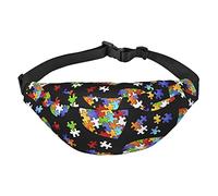 Marsupio con farfalle bianche e dorate nere, adatto per sport, corsa, viaggi, attività all'aperto, unisex da uomo e da donna, Autismo consapevolezza puzzle pezzi cuore, Taglia unica, Zaino da bici