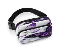 Marsupio con farfalle bianche e viola con cinturino regolabile, alla moda, per sport all'aria aperta, escursionismo, bianco, 20 x 13 cm, marsupio stampato