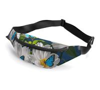 Marsupio con farfalle blu e fiori bianchi, con tracolla regolabile, leggero da viaggio, mini marsupio per corsa e palestra