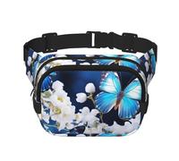Marsupio con farfalle blu e fiori bianchi, piccolo marsupio alla moda a tracolla, leggero, per donne e uomini, corsa, allenamento, escursionismo, viaggi