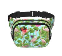 Marsupio con fenicottero e fiori e scritta "Love", per donne e uomini, con cinghia regolabile, per viaggi, escursionismo, ciclismo