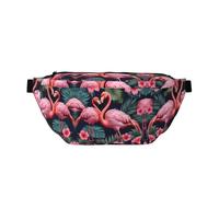 Marsupio con fenicottero e fiori e scritta "Love", per donne e uomini, grande borsa a tracolla per escursionismo, viaggi, facile da trasportare