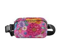 Marsupio con fiori autunnali, dalia, calendula, farfalle, api, rosa acceso, 4, alla moda, per donne e uomini, impermeabile, con cinghia regolabile, per viaggi, palestra, lavoro, Autunno Fiori Dalia