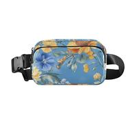 Marsupio con fiori autunnali e girasoli, blu, alla moda, per uomo e donna, mini borsa a tracolla con cinghia regolabile, per viaggi, corsa, escursionismo, Fiori d'autunno Girasoli, 1 size