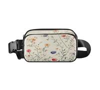Marsupio con fiori autunnali su sfondo beige, alla moda, per donne, uomini, adolescenti, resistente all'acqua, con cinghia regolabile, per viaggi, corsa, escursionismo, Fiori d'autunno su beige, 1