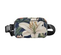 Marsupio con fiori di giglio, blu navy, alla moda, per donne e uomini, piccola cintura toracica, con cinghia regolabile, per viaggi, palestra, lavoro, Fiore Giglio Fiori Blu marino, 1 size