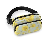 Marsupio con fiori gialli per donne e uomini, borsa casual regolabile per viaggi, sport, escursionismo, bianco, 20,1 x 13 cm, bianco, 7.9x5.1inches