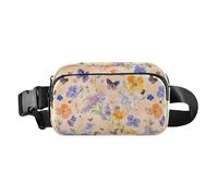 Marsupio con fiori primaverili, peonie, farfalle, bianco, alla moda, per uomo e donna, resistente all'acqua, portafoglio da viaggio per palestra, Fiori Primavera Lavanda Viola Del Pensiero Farfalle