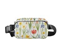 Marsupio con fiori primaverili, peonie, farfalle, bianco, alla moda, per uomo e donna, resistente all'acqua, portafoglio da viaggio per palestra, Fiori Primavera Fiore Peonie Bianco, 1 size