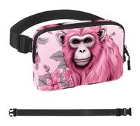 Marsupio con fiori rosa gorilla, per donne e uomini, borsa a tracolla con tasche con cerniera, marsupio impermeabile con cinturino regolabile per allenamento, corsa, viaggi, escursionismo,