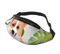 Marsupio con fiori tropicali e corgi per uomini e donne, impermeabile, sportivo, alla moda, borsa a tracolla con tracolla regolabile, grande borsa a tracolla per viaggi ed escursioni