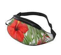 Marsupio con foglie di vegetazione con fiori di ibisco, unisex, impermeabile, sportivo, alla moda, con cinghia regolabile, grande borsa a tracolla per viaggi ed escursioni
