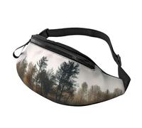 Marsupio con foglie verdi turchesi per donne e uomini, alla moda, regolabile, per allenamento, corsa, viaggi, stile casual, Riflessione alberi su un lago, Taglia unica