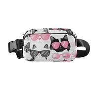 Marsupio con gattino bianco e nero in stile cartone animato, elegante, per uomo e donna, piccolo marsupio con cerniera, con cinghia regolabile, per viaggi, palestra, lavoro