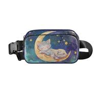 Marsupio con gattino che fa un pisolino sulla luna crescente, per attività all'aperto, Multicolore, Taglia unica, casual