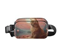 Marsupio con gatto arancione e fiori rosa vicino al fiume Outdoor Marsupio a tracolla, Multicolore, Taglia unica, casual