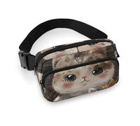 Marsupio con gatto con occhi grandi, per donne e uomini, impermeabile, con cintura regolabile, borsa a tracolla casual, borsa da viaggio per sport, corsa, ciclismo, bianco, 20 x 13 cm, marsupio,
