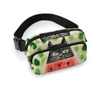 Marsupio con gatto e anguria, per donne e uomini, impermeabile, con cintura regolabile, borsa a tracolla casual, da viaggio, per sport, corsa, ciclismo, bianco, 20 x 13 cm, marsupio, Bianco, 20x13cm,