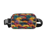 Marsupio con gatto e coniglietto e fiore verde grande capacità con cinghia regolabile per viaggi, corsa, escursionismo, Art Decor Baffi Pattern Retro Felice Festa del Papà, 1 Size