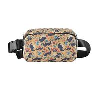 Marsupio con gatto in stile cartone animato, coniglietto e fiore, verde, grande capacità, con cinghia regolabile, per viaggi, shopping, corsa, Art Decor Baffi Pattern Retro Felice Festa del Papà, 1