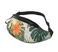 Marsupio con geroglifici egiziani, per uomo e donna, alla moda, regolabile, per viaggi, sport, passeggiate, Foglie di vegetazione con fiori di ibisco, Taglia unica