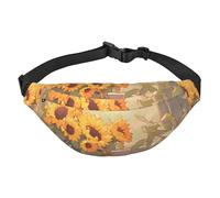 Marsupio con girasoli sotto il davanzale della finestra. Leggero e impermeabile, adatto per viaggi e uso quotidiano, design alla moda, per uomini e donne.