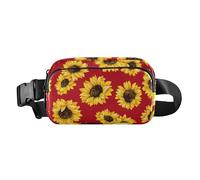 Marsupio con girasoli su sfondo rosso, alla moda, per donne, uomini, adolescenti, multiuso, con tracolla regolabile, per shopping, sport, lavoro, Girasoli Su Sfondo Rosso, 1 Size