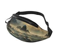 Marsupio con gufo anime, unisex, borsa a tracolla regolabile, adatto per viaggi, escursionismo, escursionismo, corsa, Le montagne incontrano il mare, Taglia unica