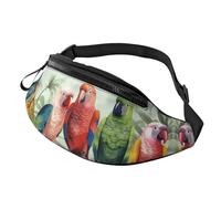 Marsupio con gufo anime, unisex, borsa a tracolla regolabile, adatto per viaggi, escursionismo, escursionismo, corsa, Pappagalli colorati su albero, Taglia unica