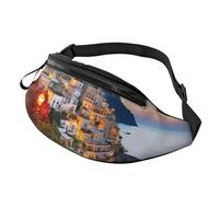 Marsupio con incisione botanica con erbe floreali, per donne e uomini, alla moda, regolabile, per allenamento, corsa, viaggi, stile casual, Positano Tramonto Mare, Taglia unica
