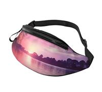 Marsupio con incisione botanica con erbe floreali, per donne e uomini, alla moda, regolabile, per allenamento, corsa, viaggi, stile casual, Tramonto viola sull'acqua, Taglia unica