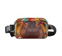 Marsupio con ippopotamo con ghirlande, grazioso marsupio per uomo e donna, mini marsupio da viaggio con tracolla regolabile per shopping, sport, lavoro