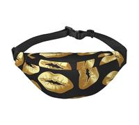 Marsupio con labbra dorate, per uomo e donna, alla moda, borsello a tracolla con tracolla regolabile, impermeabile, per viaggi, escursionismo, sport, nero, taglia unica, Nero , Taglia unica