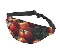 Marsupio con labbra per donne e uomini, impermeabile, con cintura regolabile, casual, borsa a tracolla da viaggio, per sport, corsa, ciclismo, Pomodori sul tavolo di legno, One Size