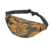 Marsupio con labbra per donne e uomini, impermeabile, con cintura regolabile, casual, borsa a tracolla da viaggio, per sport, corsa, ciclismo, Sfondo nero drago giallo, Taglia unica