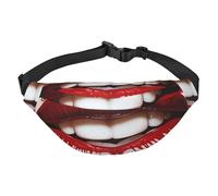 Marsupio con labbra rosse con grafica carina per uomo e donna, alla moda, borsa a tracolla con cinturino regolabile, impermeabile, per viaggi, escursionismo, sport, nero, uno, Nero , Taglia unica