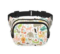 Marsupio con lettere dell'alfabeto dello zoo, unisex, alla moda, per allenamento, corsa, viaggi, escursionismo, Nero, One Size