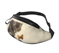 Marsupio con libellula e ninfea per uomo e donna, alla moda, regolabile, per viaggi, sport, passeggiate, Gatto e farfalla., Taglia unica