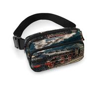 Marsupio con locomotiva a vapore, con cinghia regolabile, alla moda, per sport all'aria aperta, escursionismo, bianco, 20 x 13 cm, marsupio stampato