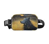 Marsupio con lupo nero sotto il cielo stellato, marsupio a tracolla, Multicolore, Taglia unica, casual